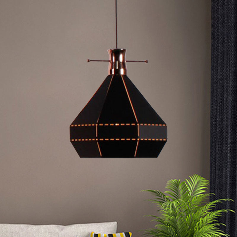 Modern Metal and Wood Pendant Light with Cylinder/Diamond Shade - 1 Light, Black/White