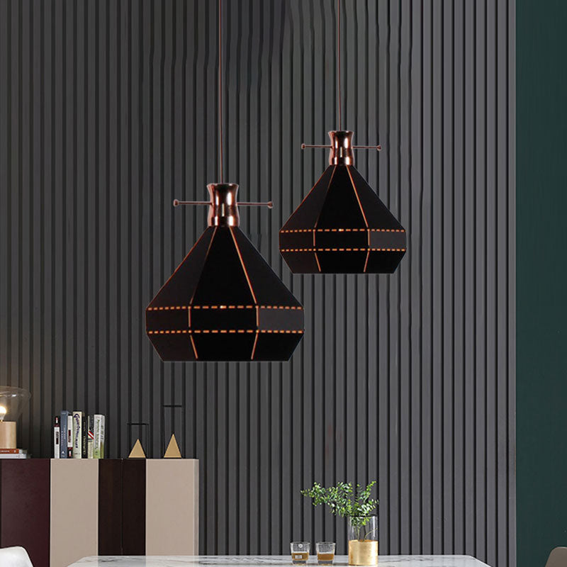 Modern Metal and Wood Pendant Light with Cylinder/Diamond Shade - 1 Light, Black/White