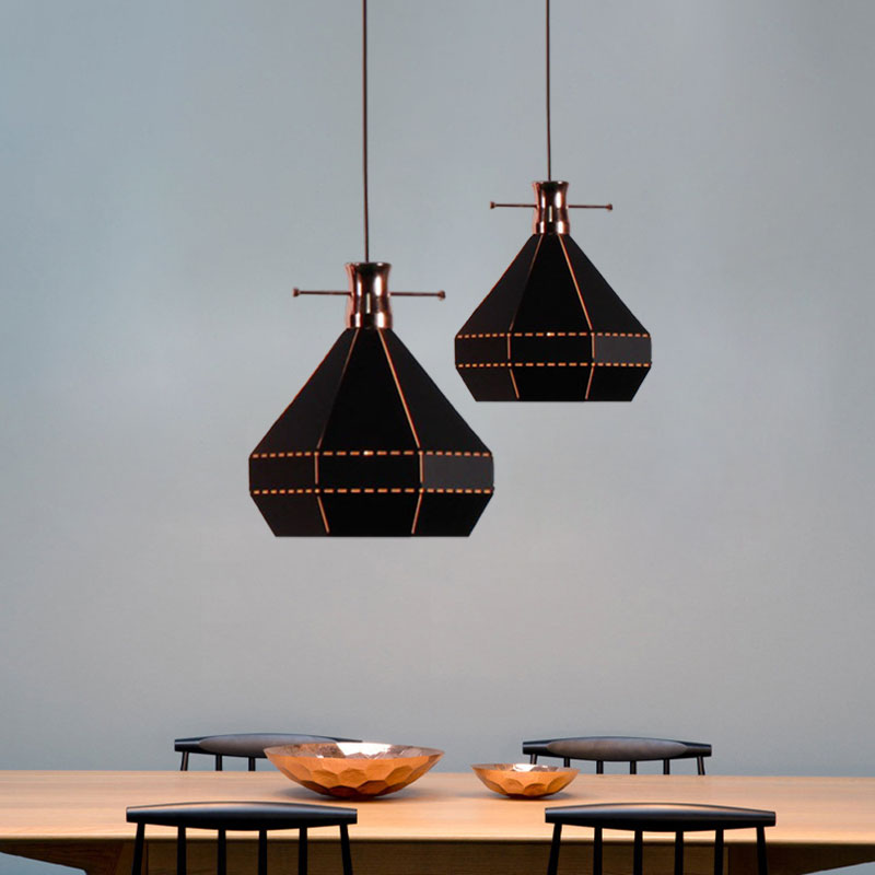 Modern Metal and Wood Pendant Light with Cylinder/Diamond Shade - 1 Light, Black/White