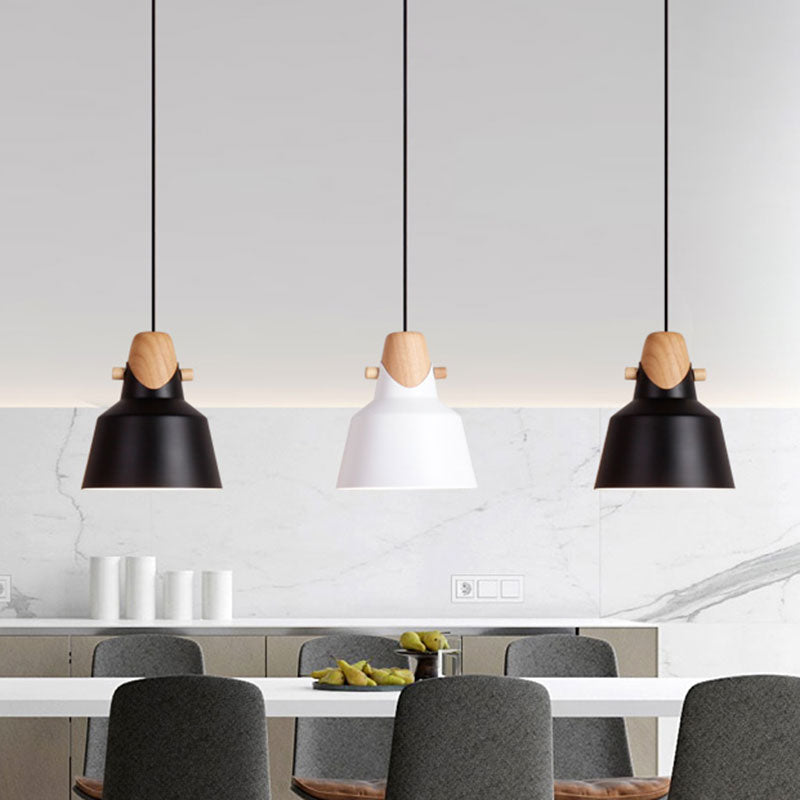 Macaron Barn Style Ceiling Light - Sleek Metal And Wood Pendant Lamp In Black/White Black / A