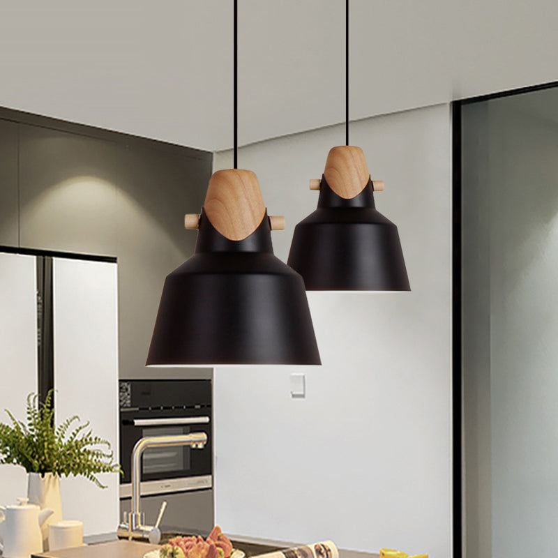 Macaron Barn Style Ceiling Light - Sleek Metal And Wood Pendant Lamp In Black/White