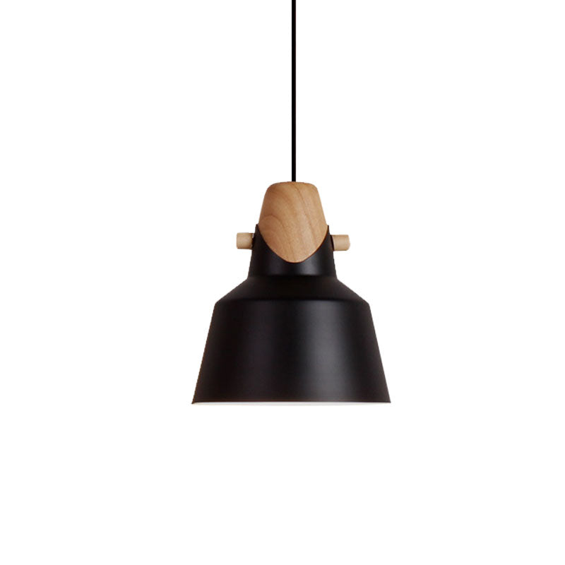 Macaron Elegant Barn Shade Suspended Light - Metal & Wood Ceiling Pendant in Black/White