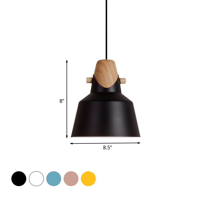 Macaron Elegant Barn Shade Suspended Light - Metal & Wood Ceiling Pendant in Black/White
