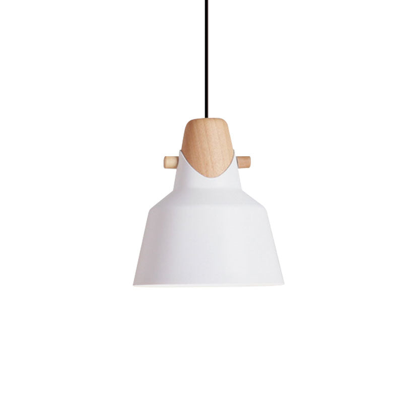 Macaron Elegant Barn Shade Suspended Light - Metal & Wood Ceiling Pendant in Black/White