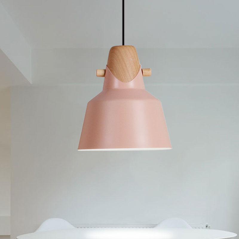 Macaron Barn Style Ceiling Light - Sleek Metal And Wood Pendant Lamp In Black/White Pink / A