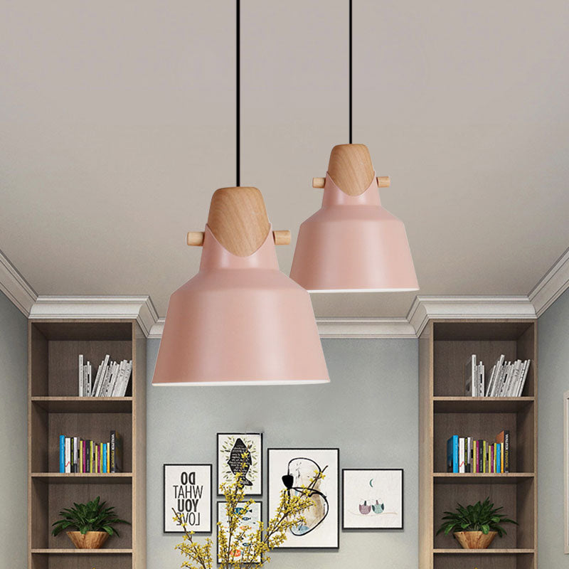 Macaron Barn Style Ceiling Light - Sleek Metal And Wood Pendant Lamp In Black/White