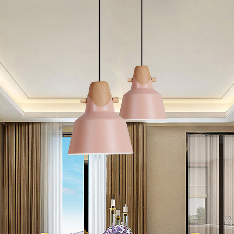 Macaron Barn Style Ceiling Light - Sleek Metal And Wood Pendant Lamp In Black/White
