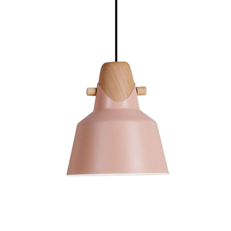 Macaron Elegant Barn Shade Suspended Light - Metal & Wood Ceiling Pendant in Black/White