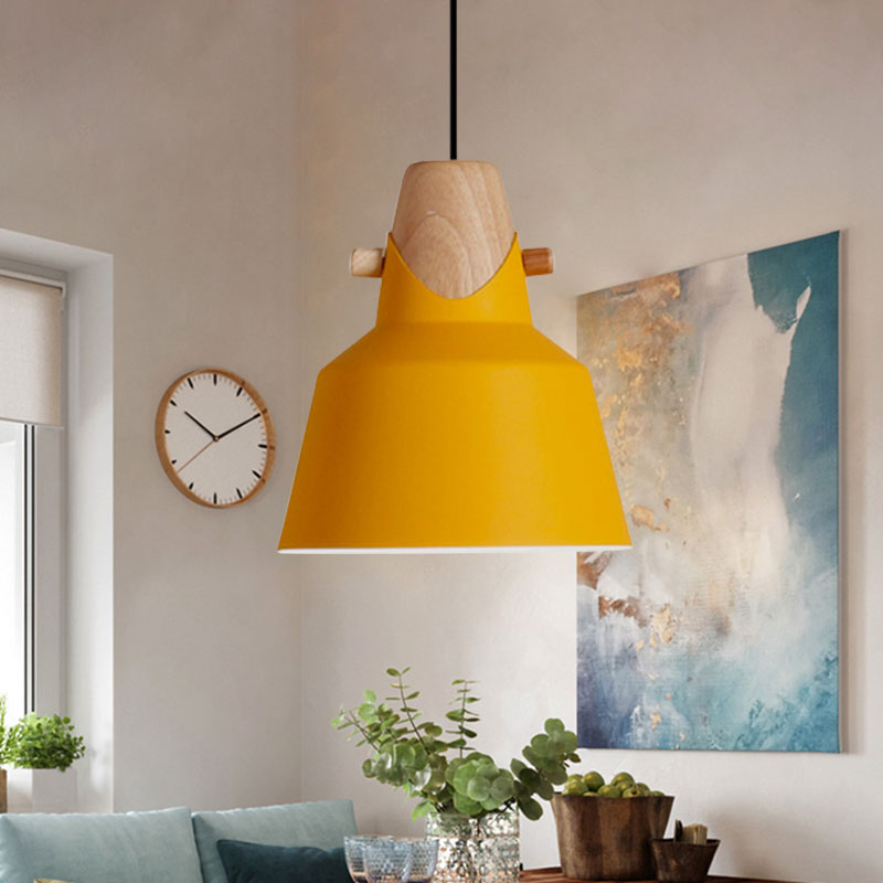 Macaron Barn Style Ceiling Light - Sleek Metal And Wood Pendant Lamp In Black/White Yellow / A