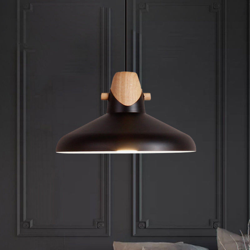 Macaron Barn Style Ceiling Light - Sleek Metal And Wood Pendant Lamp In Black/White Black / B