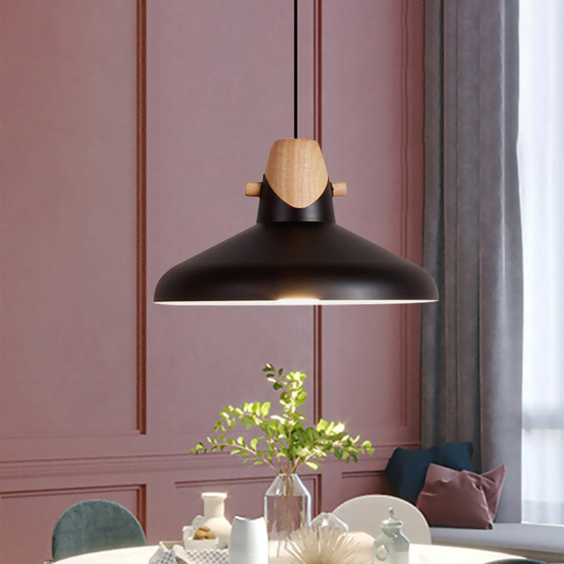 Macaron Barn Style Ceiling Light - Sleek Metal And Wood Pendant Lamp In Black/White