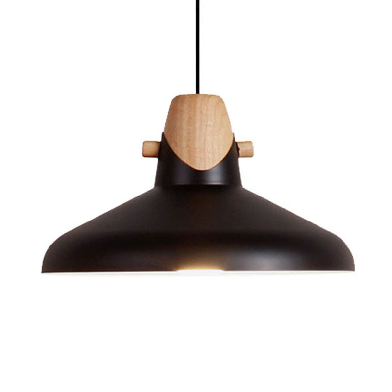 Macaron Elegant Barn Shade Suspended Light - Metal & Wood Ceiling Pendant in Black/White