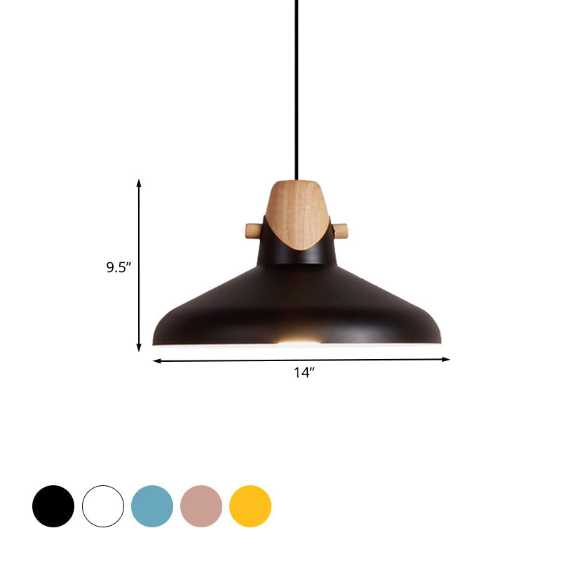 Macaron Barn Style Ceiling Light - Sleek Metal And Wood Pendant Lamp In Black/White