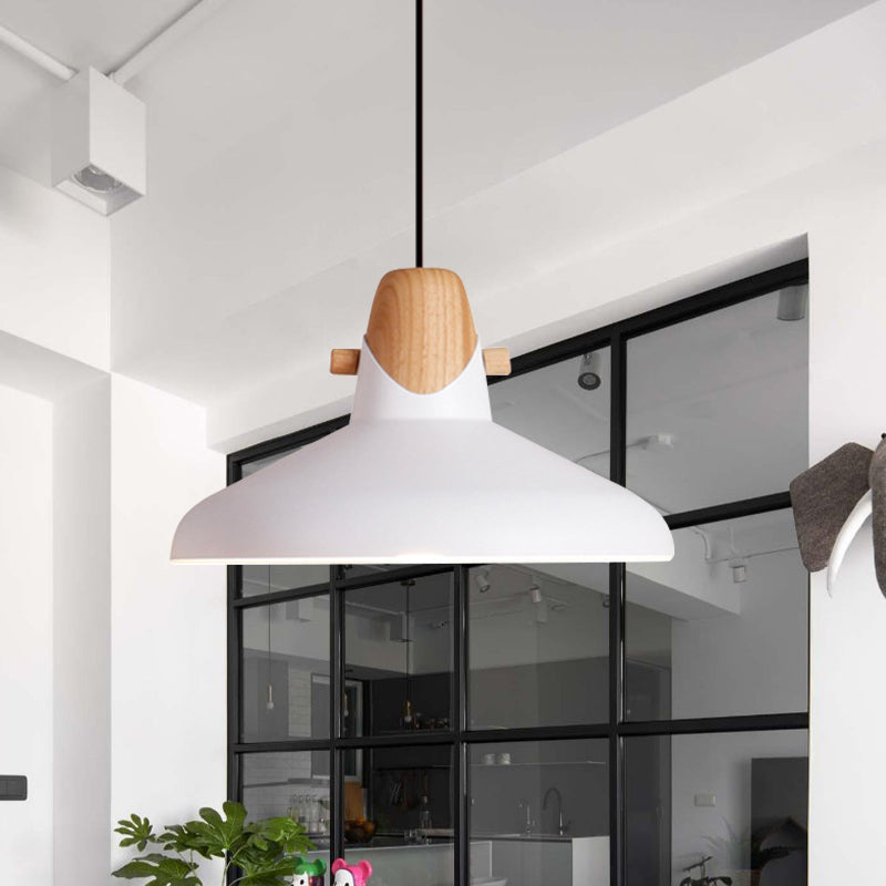Macaron Barn Style Ceiling Light - Sleek Metal And Wood Pendant Lamp In Black/White White / B