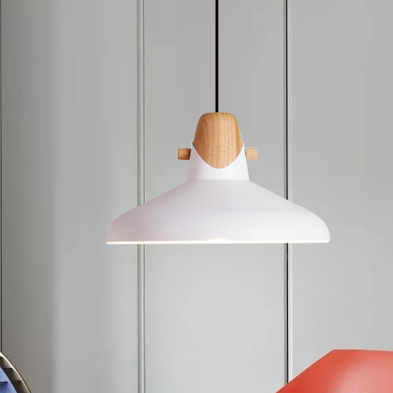 Macaron Elegant Barn Shade Suspended Light - Metal & Wood Ceiling Pendant in Black/White