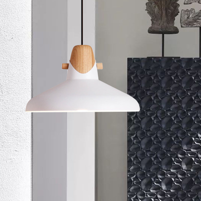 Macaron Barn Style Ceiling Light - Sleek Metal And Wood Pendant Lamp In Black/White