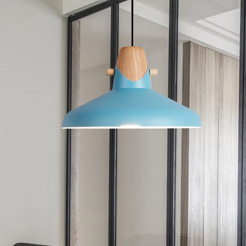 Macaron Barn Style Ceiling Light - Sleek Metal And Wood Pendant Lamp In Black/White Blue / B