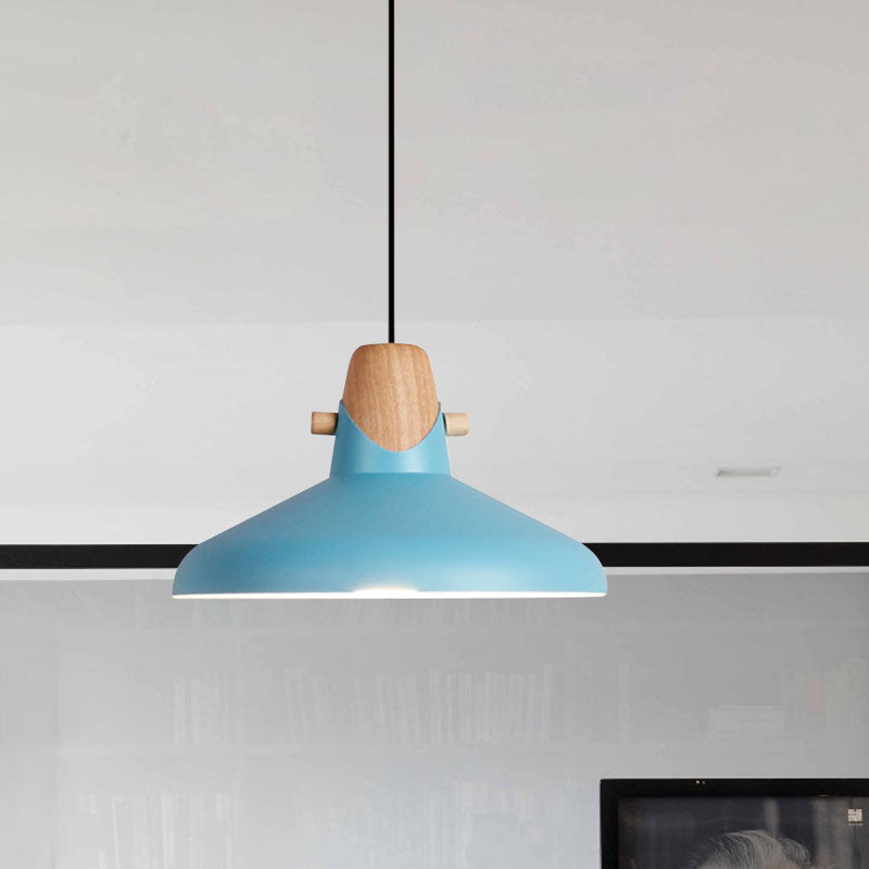 Macaron Barn Style Ceiling Light - Sleek Metal And Wood Pendant Lamp In Black/White