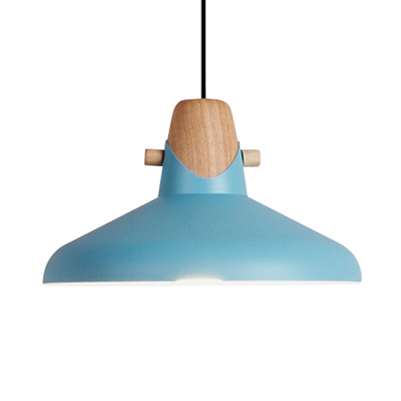 Macaron Elegant Barn Shade Suspended Light - Metal & Wood Ceiling Pendant in Black/White
