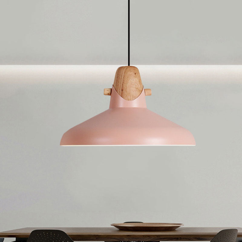 Macaron Barn Style Ceiling Light - Sleek Metal And Wood Pendant Lamp In Black/White Pink / B