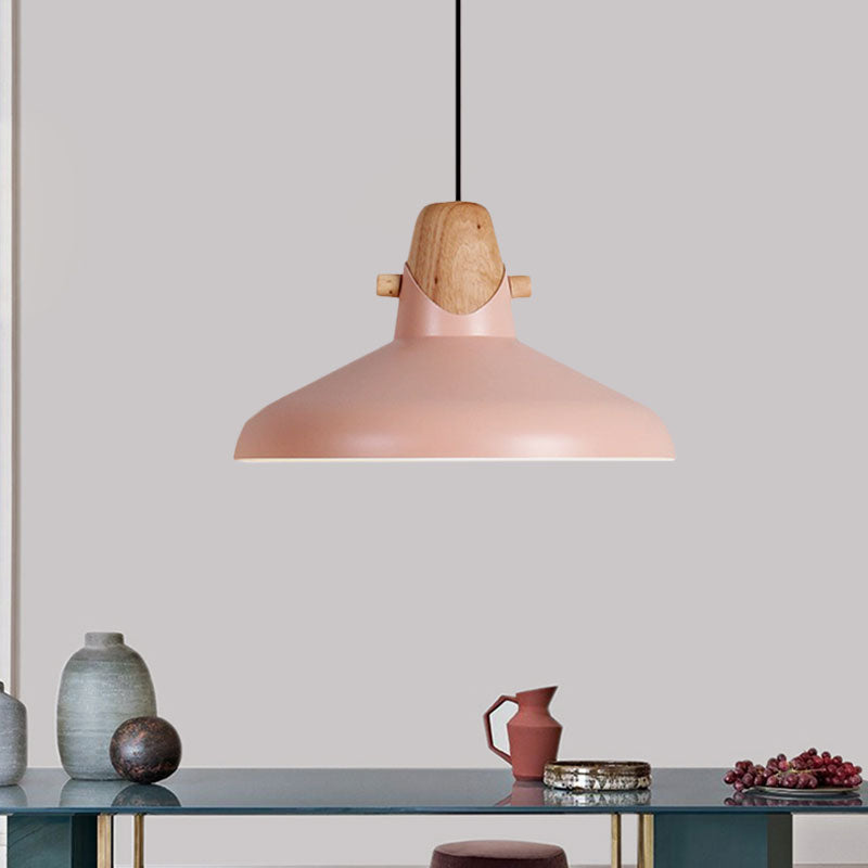 Macaron Elegant Barn Shade Suspended Light - Metal & Wood Ceiling Pendant in Black/White