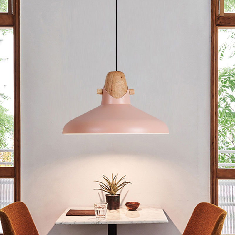 Macaron Barn Style Ceiling Light - Sleek Metal And Wood Pendant Lamp In Black/White
