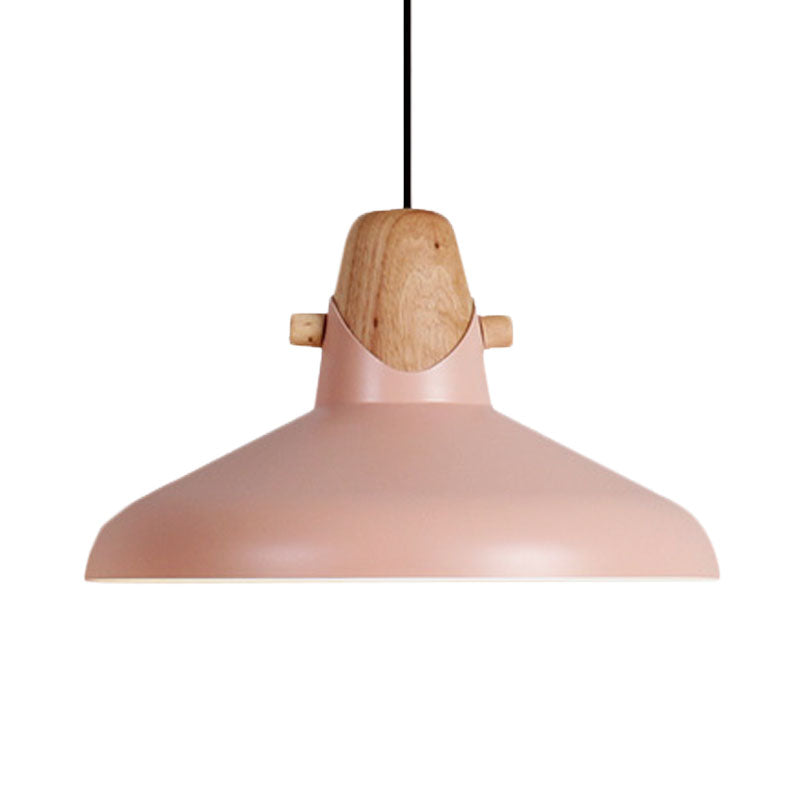 Macaron Elegant Barn Shade Suspended Light - Metal & Wood Ceiling Pendant in Black/White