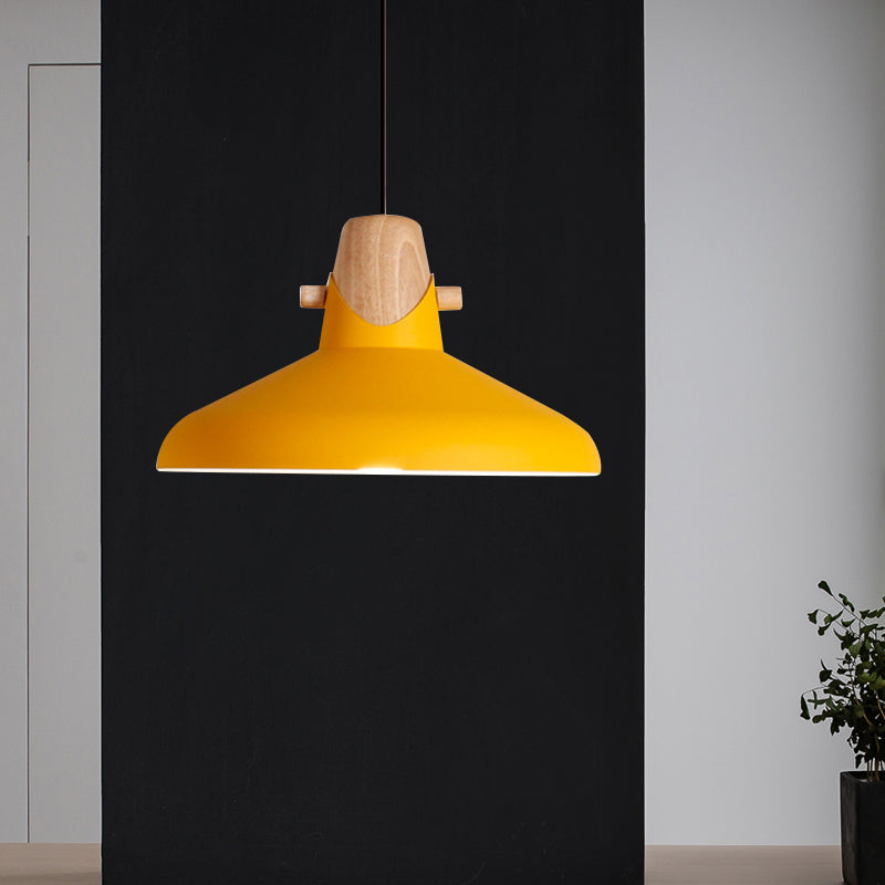 Macaron Barn Style Ceiling Light - Sleek Metal And Wood Pendant Lamp In Black/White Yellow / B