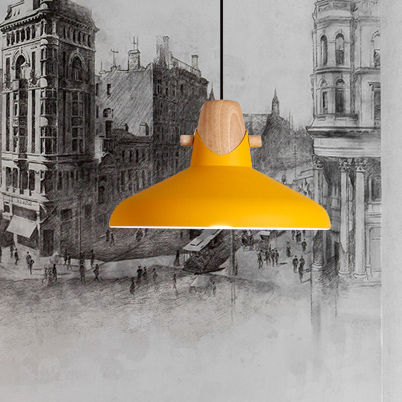 Macaron Elegant Barn Shade Suspended Light - Metal & Wood Ceiling Pendant in Black/White
