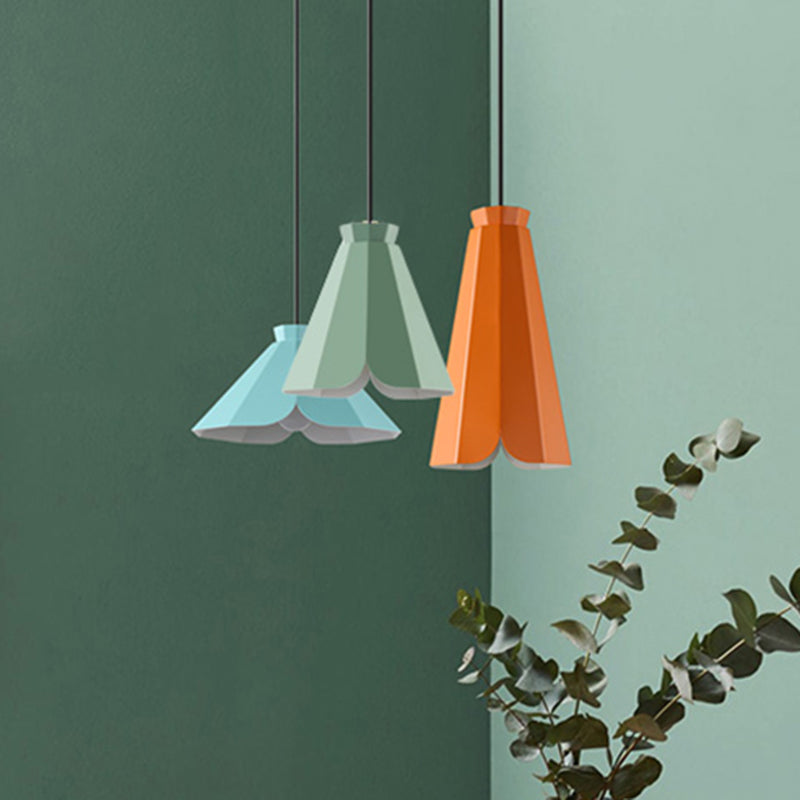 Macaron Style Metallic Pendant Light Fixture - 1 Restaurant Hanging Lamp (Blue/Green/Orange) Blue