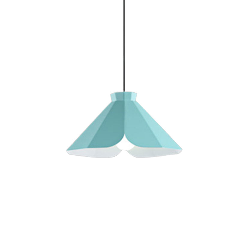 Macaron Style Metallic Pendant Light Fixture - 1 Restaurant Hanging Lamp (Blue/Green/Orange)
