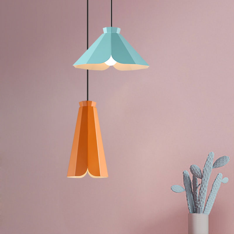 Macaron-Style Metallic Pendant Light: Restaurant Hanging Lamp, Blue/Green/Orange
