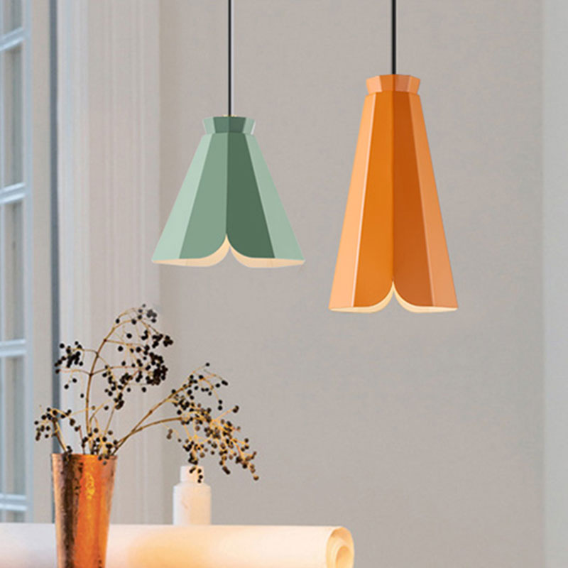 Macaron-Style Metallic Pendant Light: Restaurant Hanging Lamp, Blue/Green/Orange