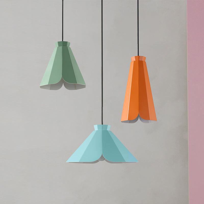 Macaron-Style Metallic Pendant Light: Restaurant Hanging Lamp, Blue/Green/Orange