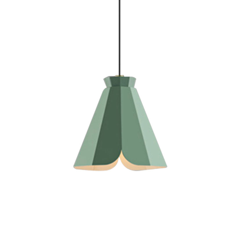 Macaron Style Metallic Pendant Light Fixture - 1 Restaurant Hanging Lamp (Blue/Green/Orange)