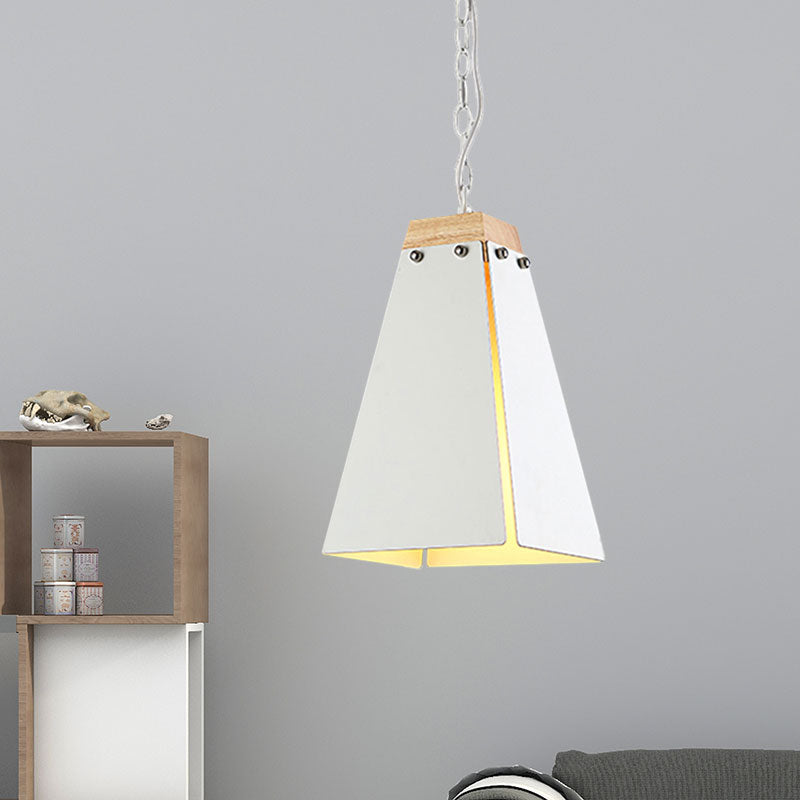 Contemporary Black/White Metal Pyramid Pendant Light - Adjustable Chain, Ideal for Ceilings
