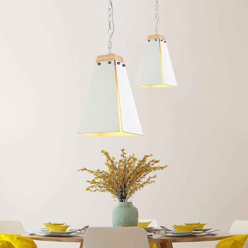 Contemporary Black/White Metal Pyramid Pendant Light - Adjustable Chain, Ideal for Ceilings