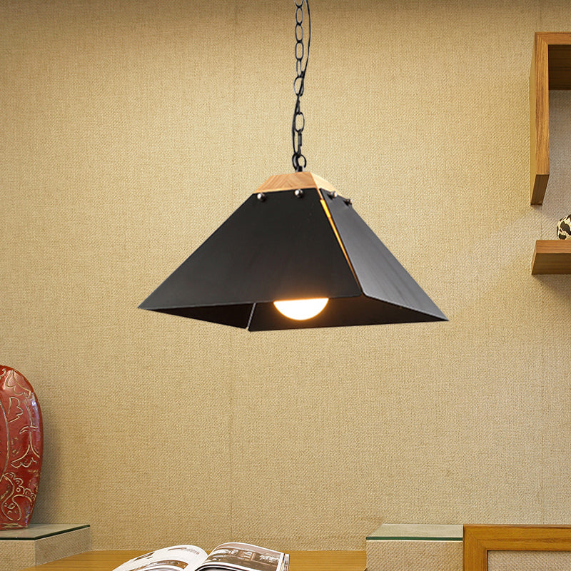 Contemporary Black/White Metal Pyramid Pendant Light - Adjustable Chain, Ideal for Ceilings
