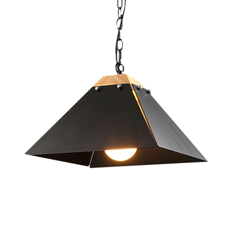 Contemporary Pyramid Pendant Light: Sleek Black/White Metal Ceiling Fixture | Adjustable Chain