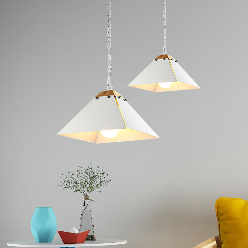 Contemporary Black/White Metal Pyramid Pendant Light - Adjustable Chain, Ideal for Ceilings