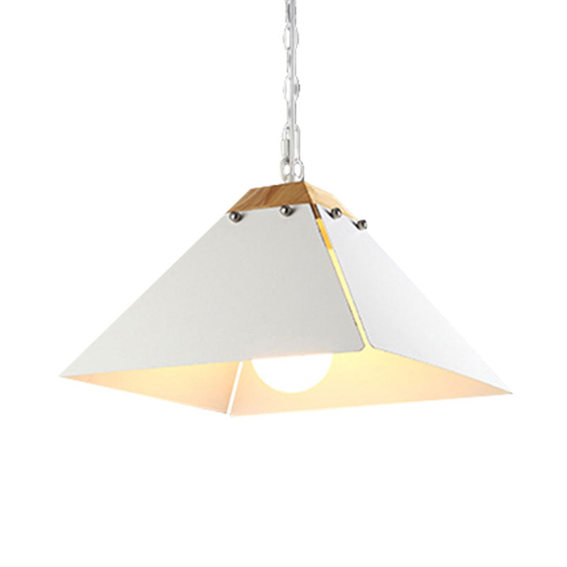 Contemporary Black/White Metal Pyramid Pendant Light - Adjustable Chain, Ideal for Ceilings