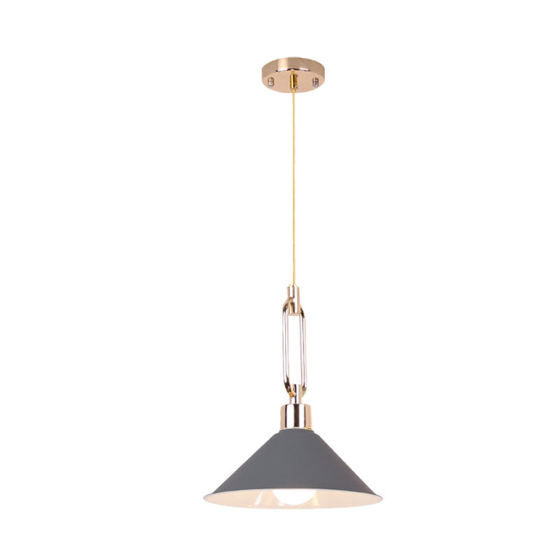 Suspension nordique à abat-jour conique - Lampe suspendue en métal noir/blanc (1 ampoule) pour table