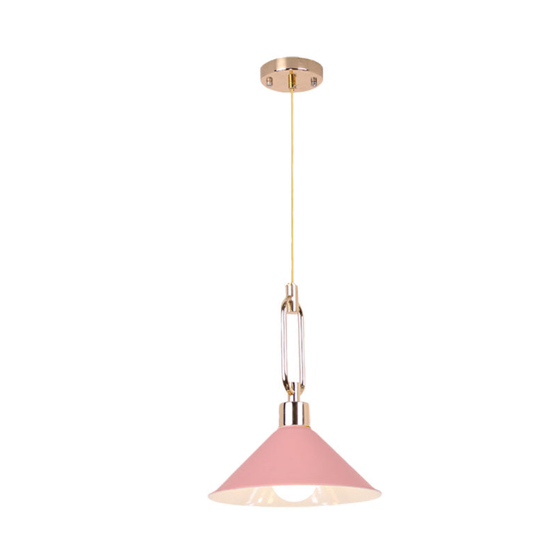 Suspension nordique à abat-jour conique - Lampe suspendue en métal noir/blanc (1 ampoule) pour table