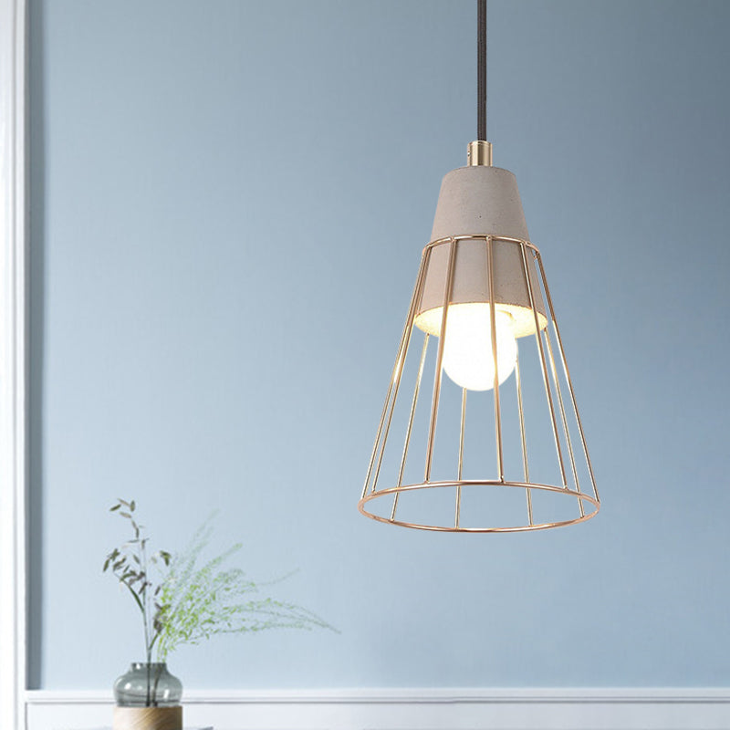 Nordic Style Caged Pendant Lamp - Adjustable Cord, Gold Finish