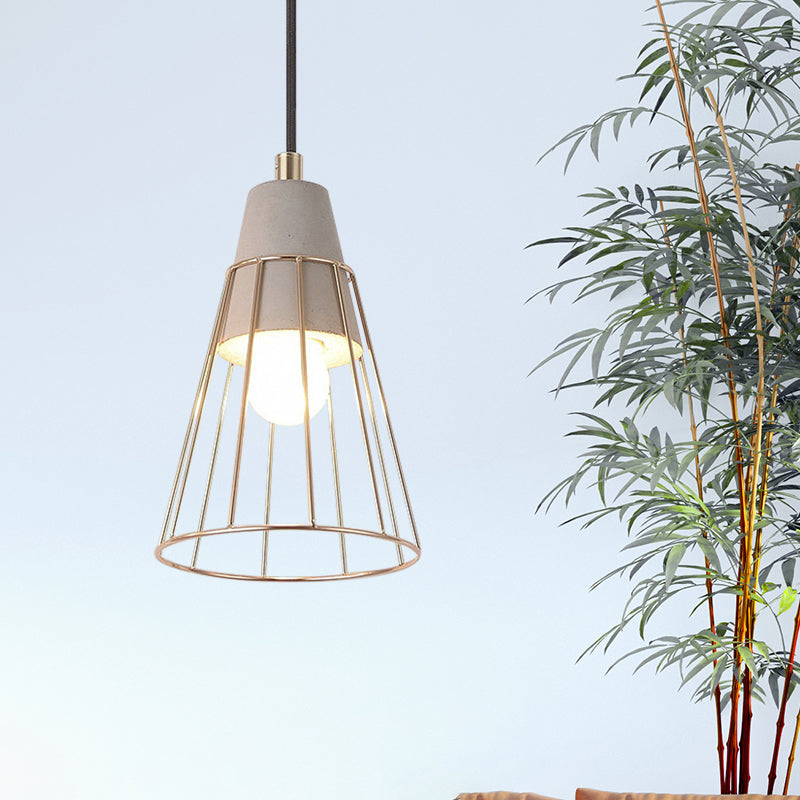 Nordic Style Caged Pendant Lamp - Adjustable Cord, Gold Finish