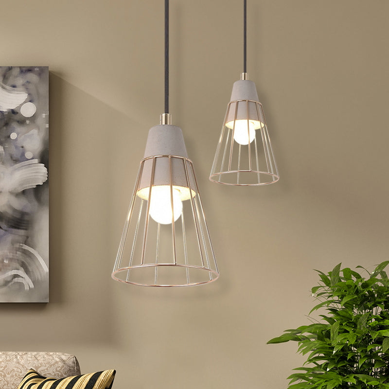 Nordic Style Caged Pendant Lamp - Adjustable Cord, Gold Finish
