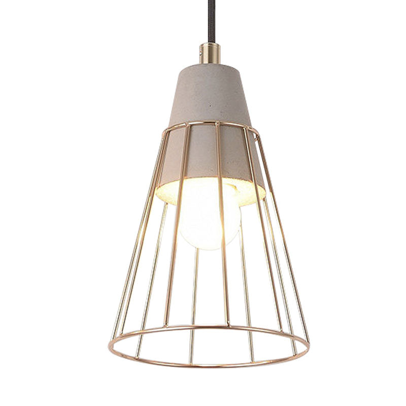 Nordic Style Caged Pendant Lamp - Adjustable Cord, Gold Finish