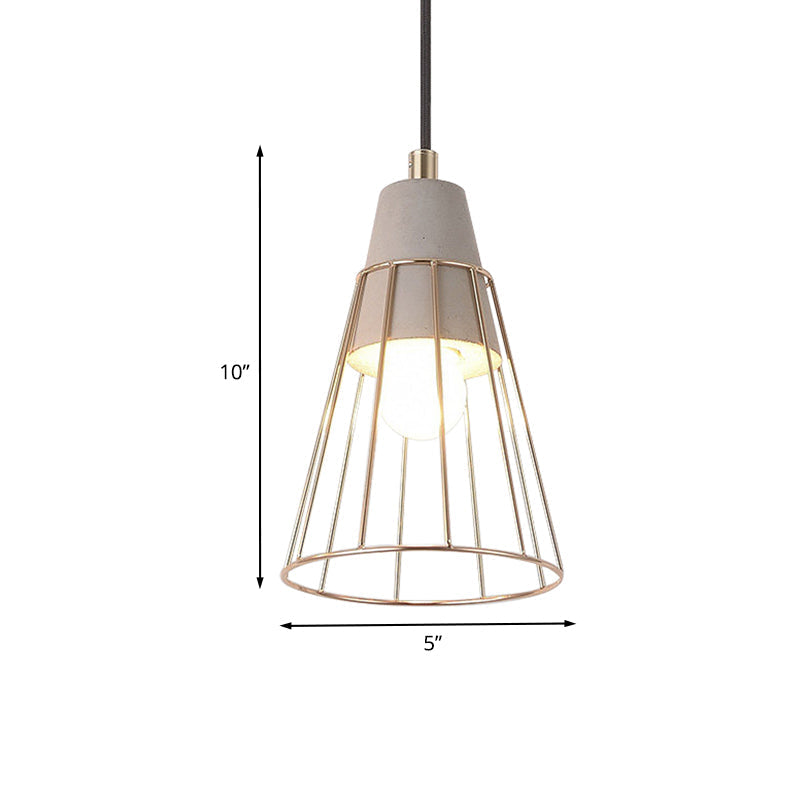 Nordic Style Caged Pendant Lamp - Adjustable Cord, Gold Finish