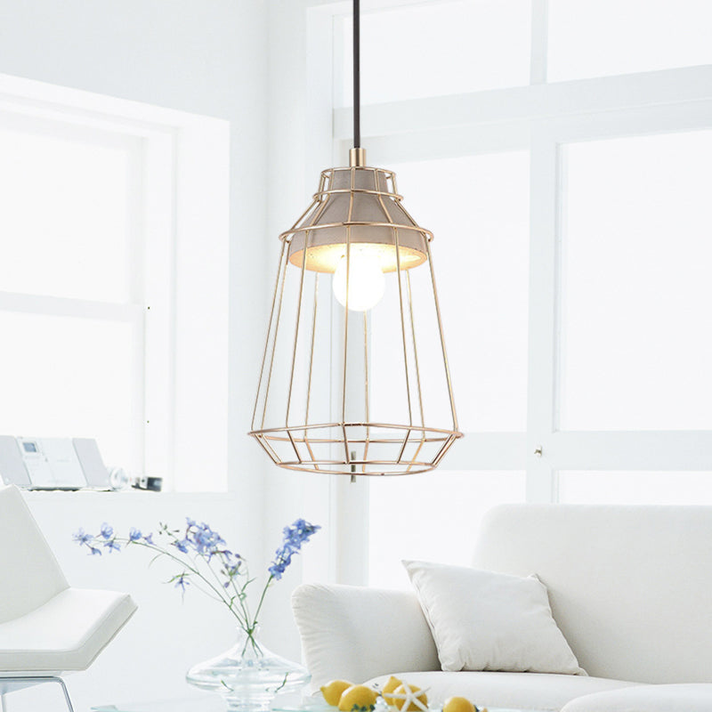 Nordic Style Caged Pendant Lamp - Adjustable Cord, Gold Finish