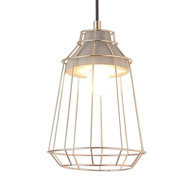 Nordic Style Caged Pendant Lamp - Adjustable Cord, Gold Finish